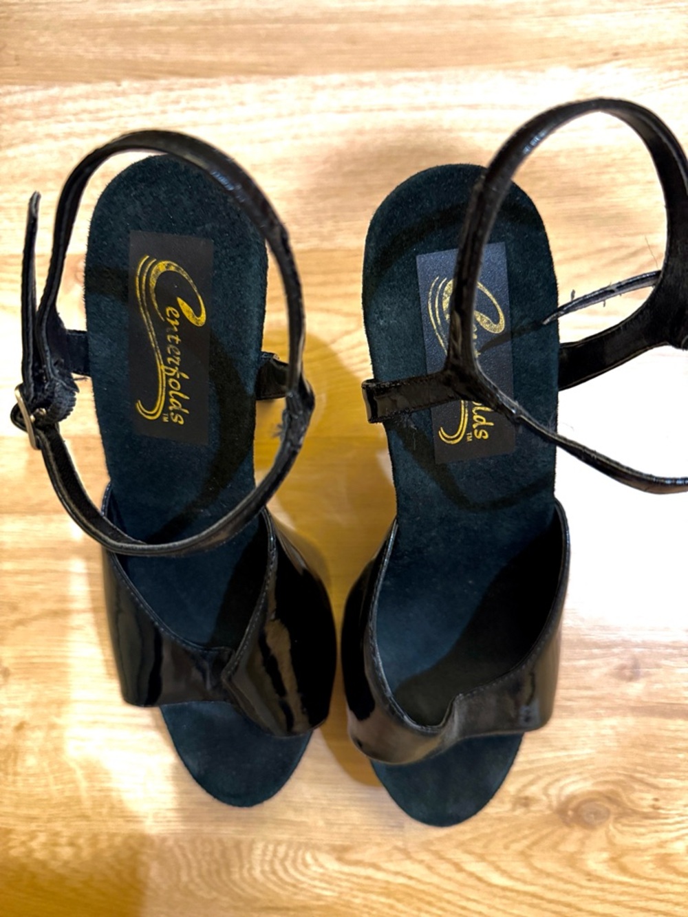 Centerfold teaser Black Patent Platform Sandals with Ankle Strap